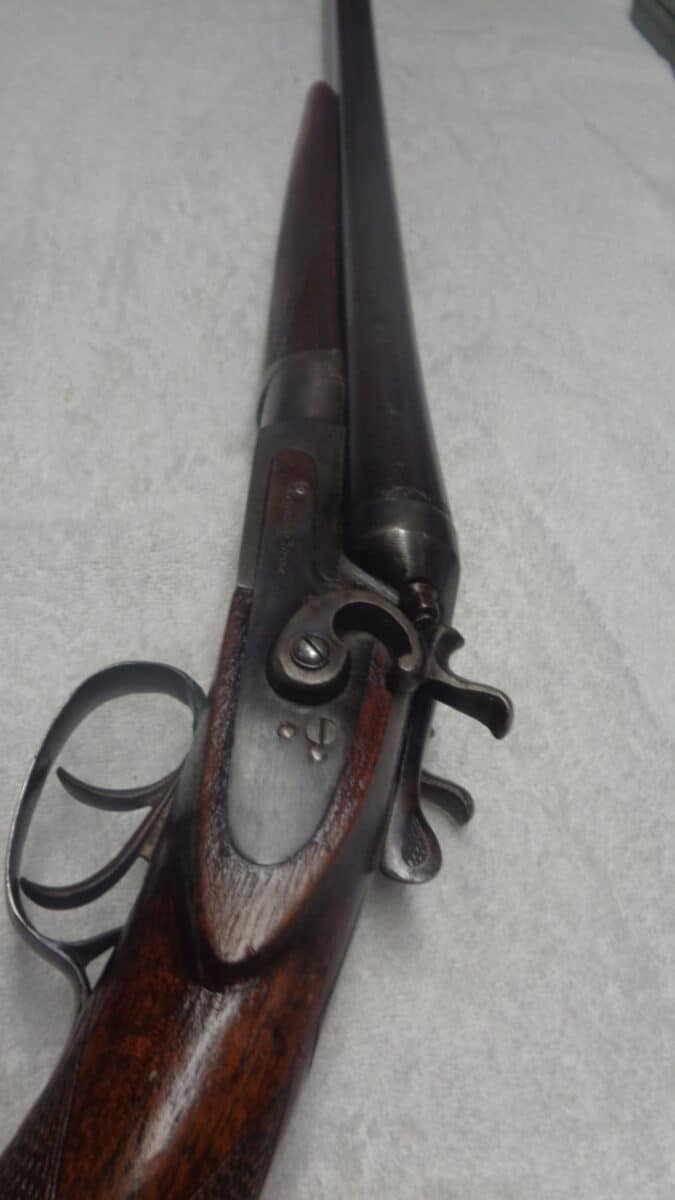 FUSIL NEWMANN BROS. JUXTAPOSÉ Chiens extérieurs ANTIQUE